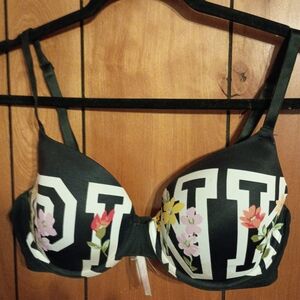 PINK Victoria's Secret Black Bra with Floral Accents